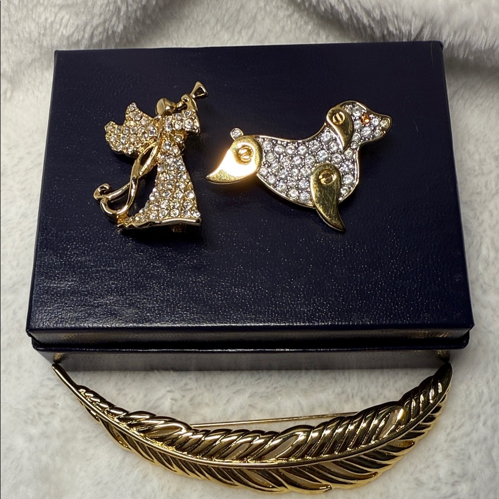 Monet Brooches Gold and Silver Tone 3 Pieces All Signed